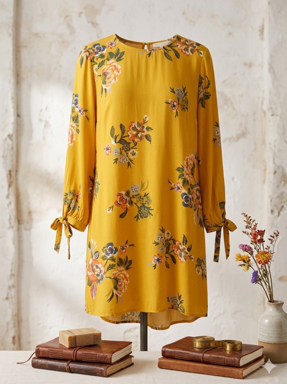 Old Navy Mustard Floral Long Sleeve Dress